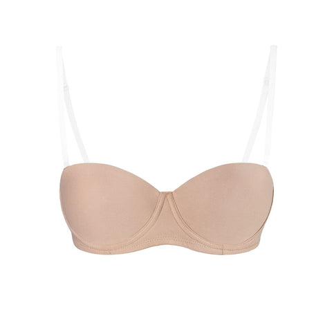 Energetiks Beige Costume Bra with clear straps front view