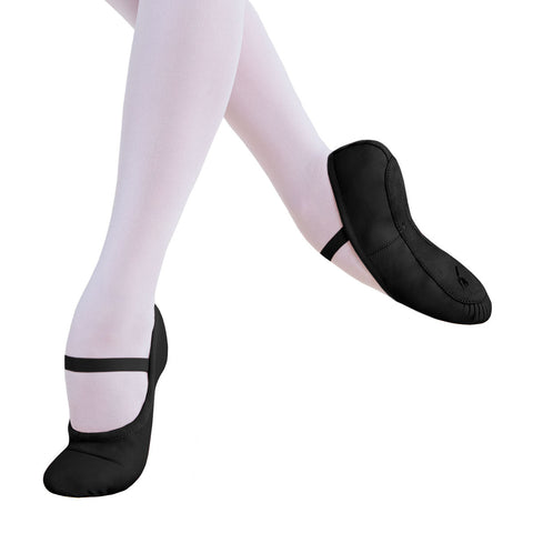 Model wearing Ballet Shoe Full Sole Black en demi point front angle view