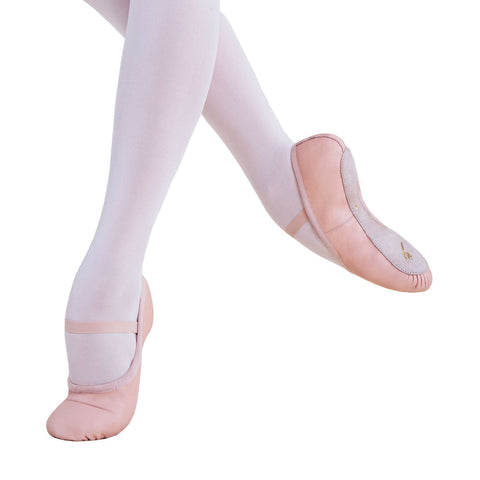 Model wearing Ballet Shoe Full Sole Pink en demi pointe front angle view