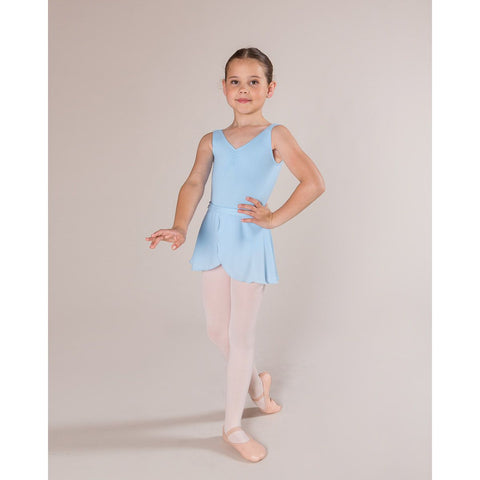 Ballet model wearing Energetiks Charlotte Debut Leotard Baby Blue front view