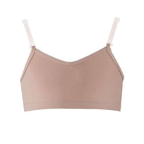 Energetiks Beige Convertible Bra Top front view with clear straps