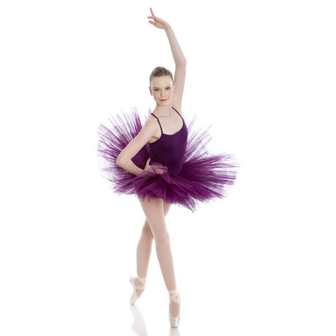  Ballet model wearing Energetiks Darcey Half Tutu Aubergine front view