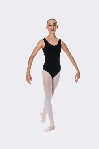 Ballet model wearing Thick Strap Leotard Black front view