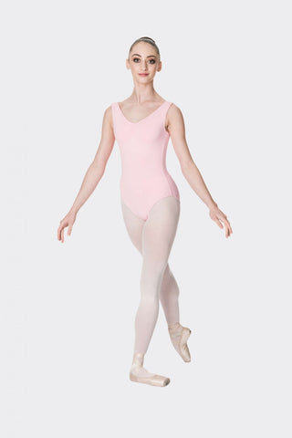 Ballet model wearing Thick Strap Leotard Ballet Pink front view