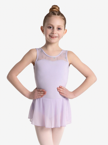 Ballet model wearing Farfalla Tank Dress by Capezio Lavender front view