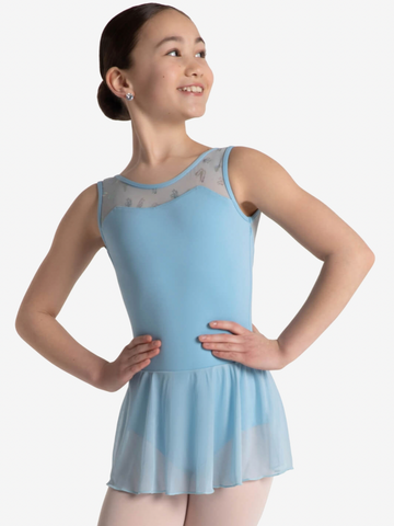Ballet model wearing Farfalla Tank Dress by Capezio Light Blue front view