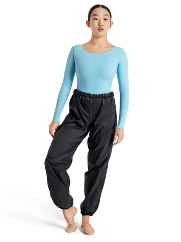 Dance model wearing Capezio Ripstop Pant in Black front view