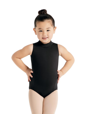 Dance model wearing Capezio High Neck Leotard Black front view