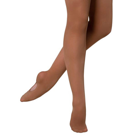 Model wearing Energetiks Sun Tan Classic Dance Tights Convertible front view