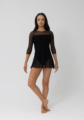 Dance model wearing Studio 7 Amber Mesh Dress in Black front view