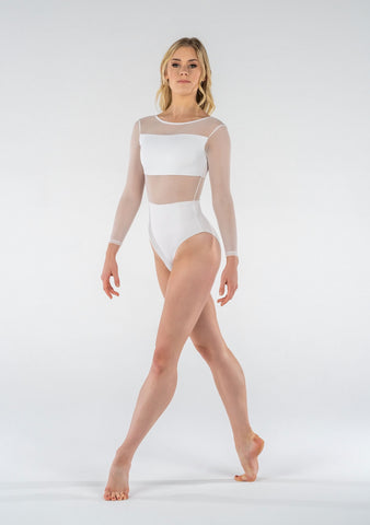 Dance model wearing Studio 7 Cleo Leotard in White front view