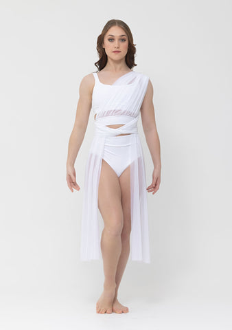 Dance model wearing Studio 7 Convertible Mesh Overdress in White front view