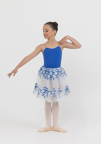 Ballet model wearing the Royal Blue Floral Romance Tutu by Studio 7 front view