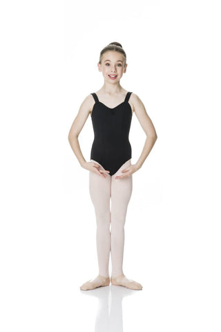 Ballet model wearing Wide Strap Leotard Black front view