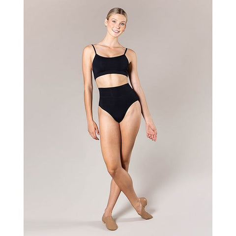 Dance model wearing Energetiks Astrid High Cut Brief Black front view