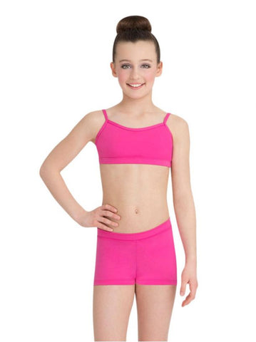 Camisole Bra Top  Capezio hot pink model front view with hot pink shorts