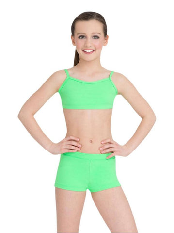 Camisole Bra Top  Capezio lime model front view with lime shorts