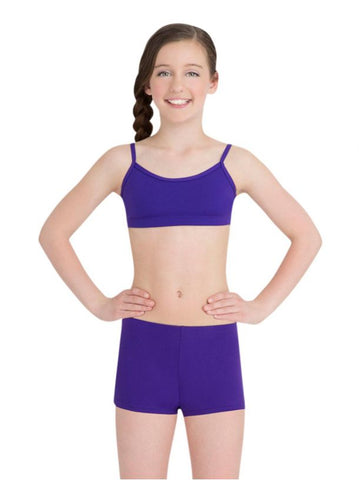 Camisole Bra Top  Capezio purple model front view with purple shorts