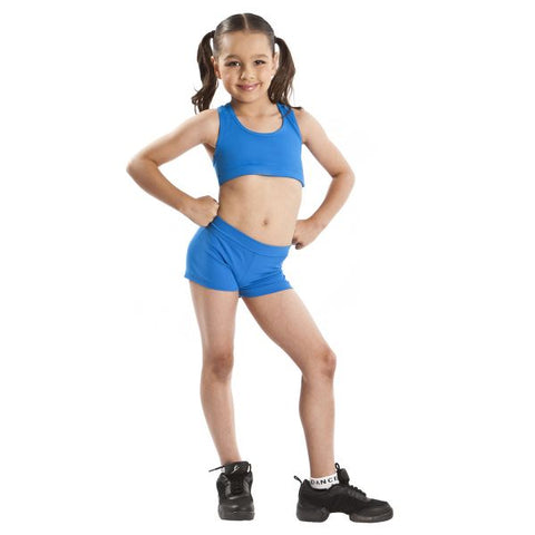 Dance model wearing Energetiks Addison Crop Top Electric Blue front view