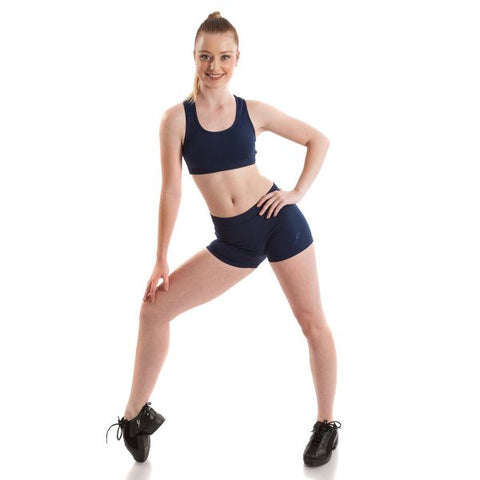 Dance model wearing Energetiks Addison Crop Top Navy 