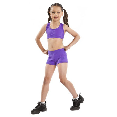 Dance model wearing Energetiks Addison Crop Top Party Purple front view