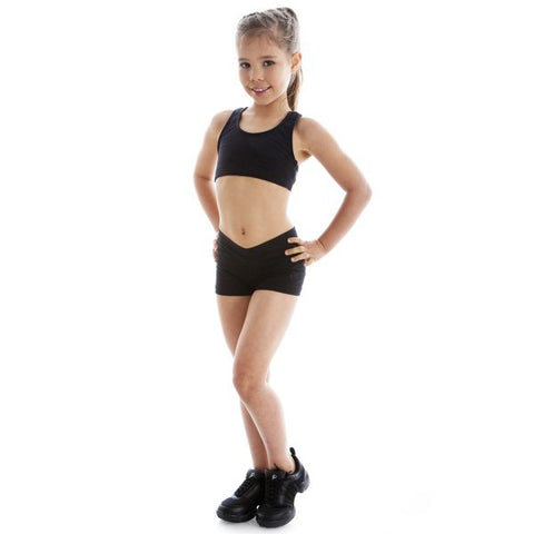 Dance model wearing Energetiks Addison Crop Top Black front view