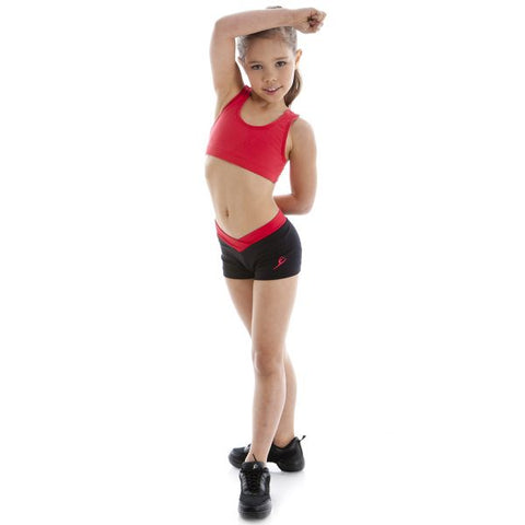 Dance model wearing Energetiks Addison Crop Top Red front view