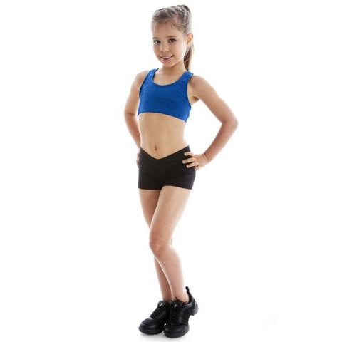 Dance model wearing Energetiks Addison Crop Top Cobolt front view