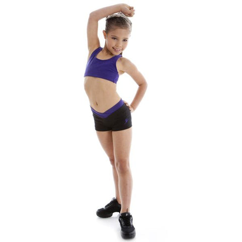 Dance model wearing Energetiks Addison Crop Top Deep Purple front view