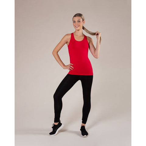 Dance model wearing  Energetiks Addison Singlet Red