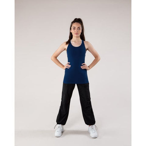 Dance model wearing Energetiks Addison Singlet Navy 