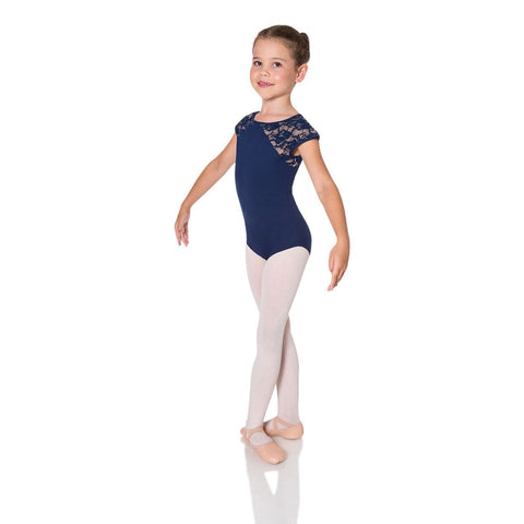 Ballet model wearing Energetiks Allison Lace Leotard Navy front view