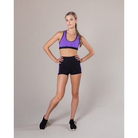 Dance model wearing Energetiks Ava Crop Top Party Purple front view