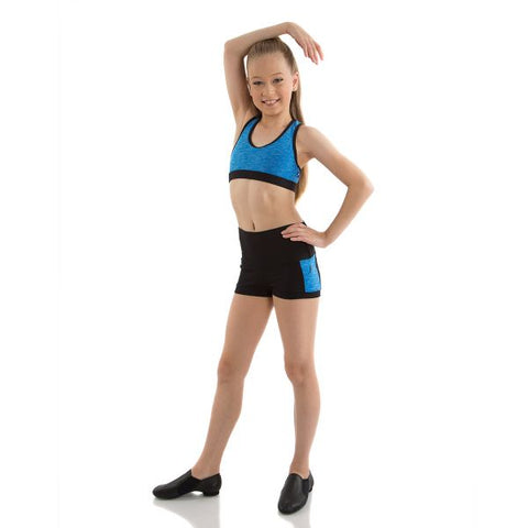 Dance model wearing Energetiks Ava Crop Top Electric Blue front view
