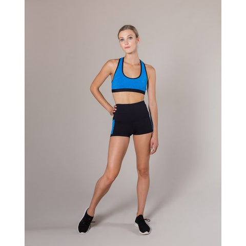 Dance model wearing Energetiks Ava Crop Top Electric Blue front view