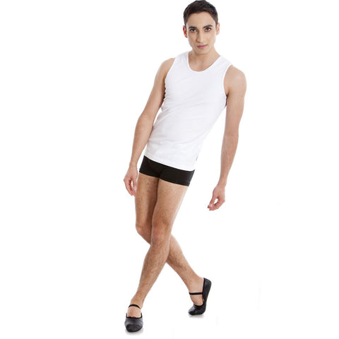 Dance model wearing Energetiks Caleb Tank White dance pose