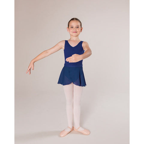 Ballet model wearing Energetiks Charlotte Debut Leotard Navy front view