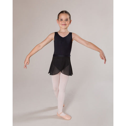 Ballet model wearing Energetiks Charlotte Debut Leotard Black front view