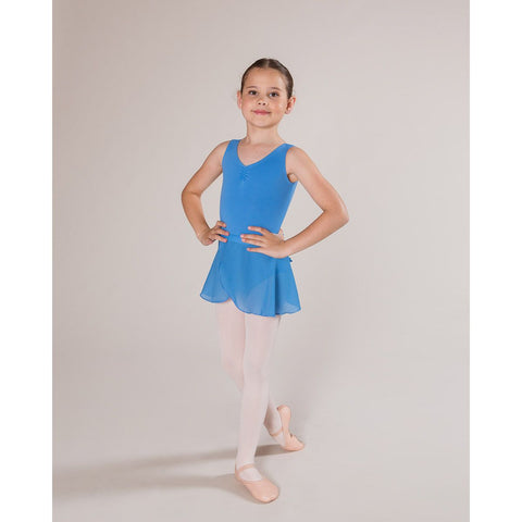 Ballet model wearing Energetiks Charlotte Leotard Cornflower front view