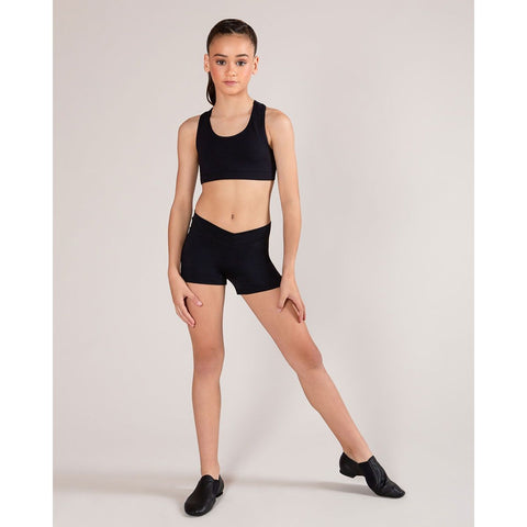 Dance model wearing Energetiks Christina Short Black front view