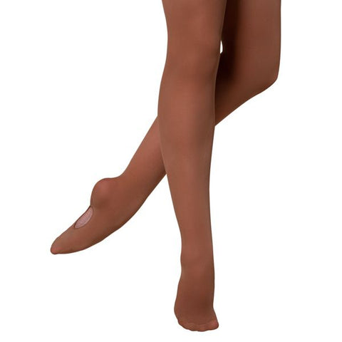 Model wearing Energetiks Sun Tan Classic Dance Tights Convertible front angle view