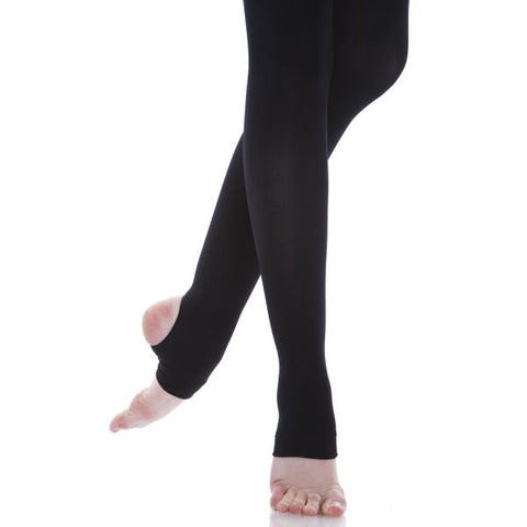 Model wearing Energetiks Black Classic Stirrup tights front view