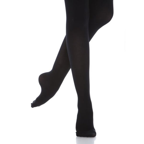 Model wearing Energetiks Black Classic Footed tights front view
