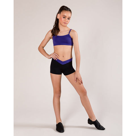 Dance model wearing Energetiks Claudia Short Deep Purple band front view