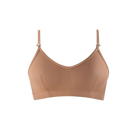 Energetiks Tan Convertible Bra Top front view with clear straps