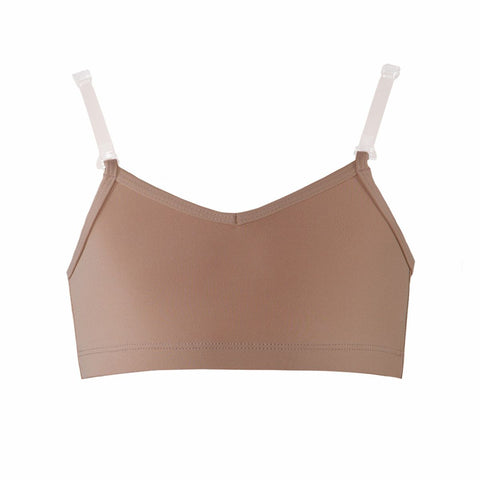 Energetiks Tan Convertible Bra Top front view with clear straps