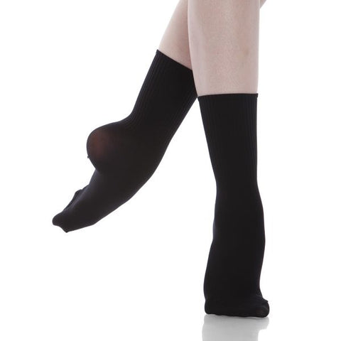 Dance model wearing Energetiks Black Dance Socks front view