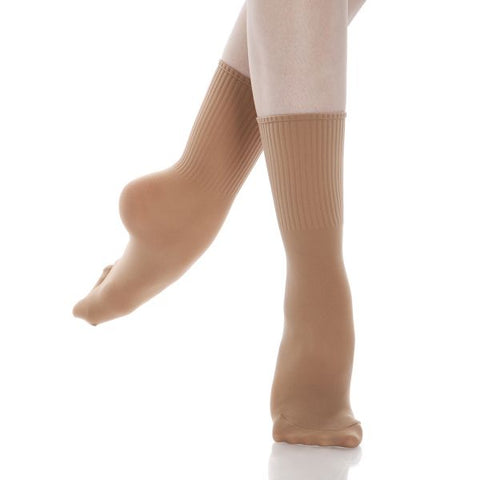 Dance model wearing Energetiks Beige Dance Socks front view