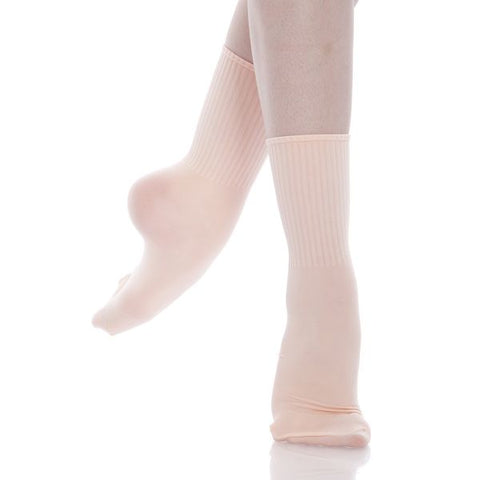 Dance model wearing Energetiks Theatrical Pink Dance Socks front view