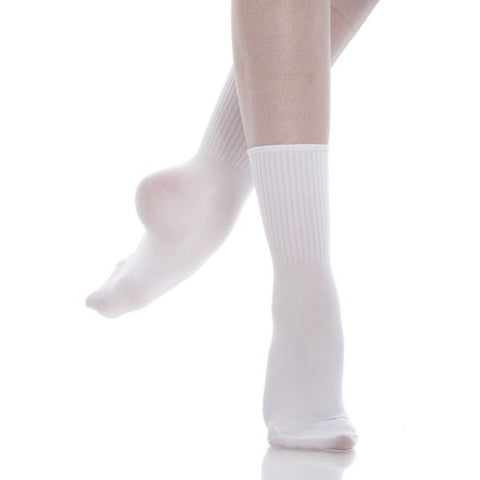Dance model wearing Energetiks White Dance Socks front view
